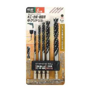 5本組 合金鋼製5刃木工中ぐりドリル 4-5-6-8-10mm イチネンMTM ミツトモ 26939