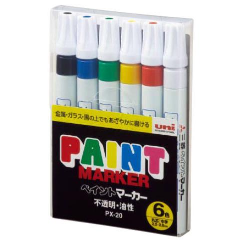 サインペン ペイントマーカー 2.2〜2.8mm PX-20 6色 取寄品 三菱鉛筆 PX206C