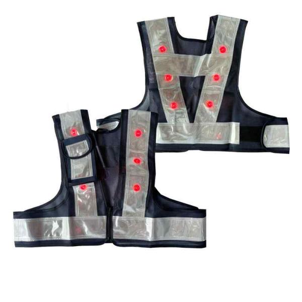 LED安全ベストファスナー式ショート丈 「スマートくん」〈紺／白〉赤LED フリーサイズ 取寄品 ミ...