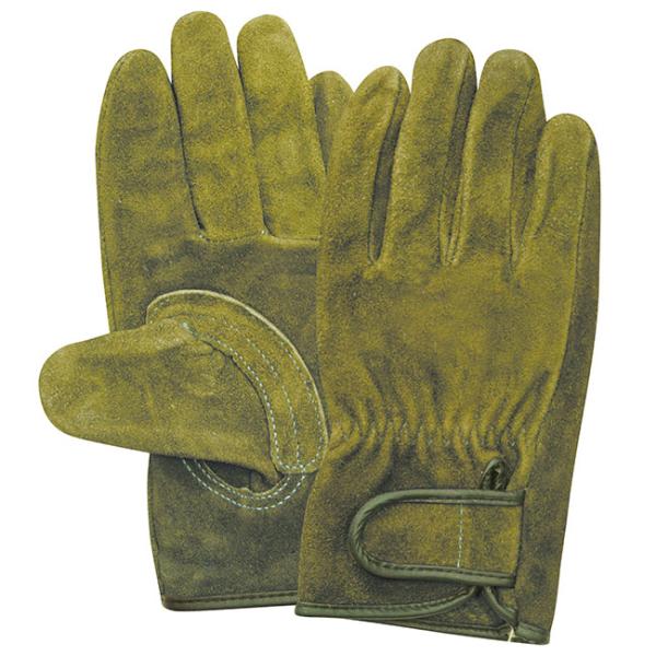 オイル オリーブ 牛床革 マジック 革手袋 作業手袋(Mサイズ) 取寄品 ユニワールド KS866