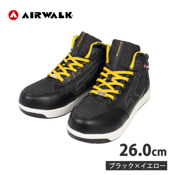 AIRWALK 安全靴 プロテクティブ 耐滑・軽量スニーカー 迷彩デニム ブラック×イエロー 26....
