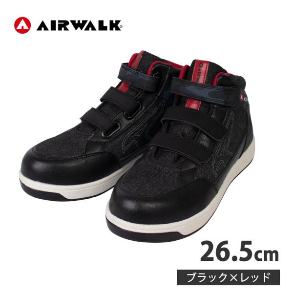 AIRWALK 安全靴 プロテクティブ 耐滑・軽量スニーカー 迷彩デニム 面ファスナー ブラック×レ...