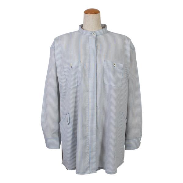 のらSTYLE スタンドカラーロングシャツ ストライプ／セレストブルー (M〜Lサイズ相当) 取寄品...