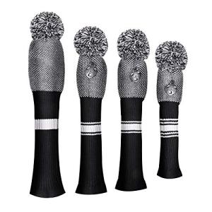 ゴルフカバー ヘッドカバー 最新デザイン4点セット ドライバーカバー ウッド用カバー 2点 ハイブリッド UT用カバー ニット製 変換ダグ付き