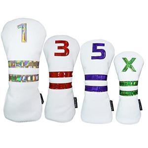 ゴルフヘッドカバー ドライバー用カバー ウッド用カバー ユーティリティ用 UT用カバー 番手付 4点セット 1番3番5番X番 カラフル