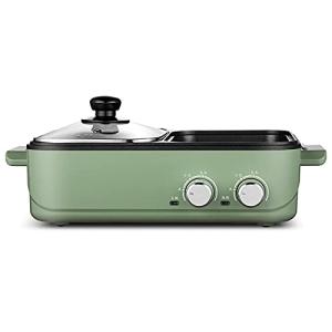 鍋2in1の鍋電気グリルバーベキューステーキ用の屋内ノンスティック電気鍋とグリドルしゃぶしゃぶと麺に依存しないデュアル温度制御高速加熱グリーン