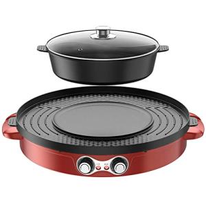 ダブルフレーバー焦げ付き防止鍋 2000w 2 in 1電気鍋グリル調理器 2〜9人用デュアル温度制御57.7インチ赤,wholebody-singlebottom