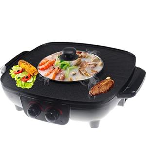 バーベキューグリル多機能電気グリル韓国バーベキューホットポットダブルポット 一体型調理鍋 電気ホットポット電気バーベキュー電気ベーキングパン