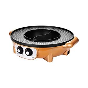 2in1電気グリルと鍋2200W無煙鍋BBQノンスティックコーティングインド屋内韓国統合調理器しゃぶしゃぶ家庭用,金