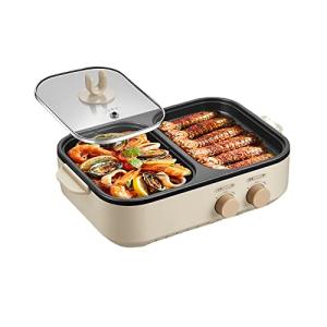 ポータブル電気鍋屋内1200W電気バーベキューストーブ2in1家庭用ディナー用ノンスティックコーティンググリルクッカー