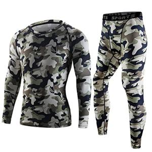 sillictor コンプレッション ウェア 上下 セット メンズ 長袖 シャツ ＋ ロング パンツ  迷彩 グリーン 3315+3316gn-2XL