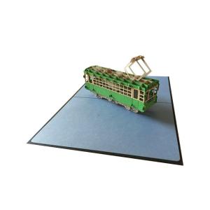 ポップアップグリーティングカード　江ノ電　ブルー