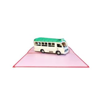 【代金引換不可】ポップアップグリーティングカード　香港ミニバス　グリーン屋根　ピンク