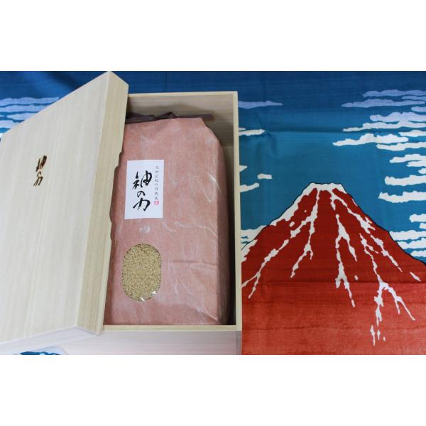 「神の力」桐箱　赤富士風呂敷包み5kg（白米コシヒカリ）