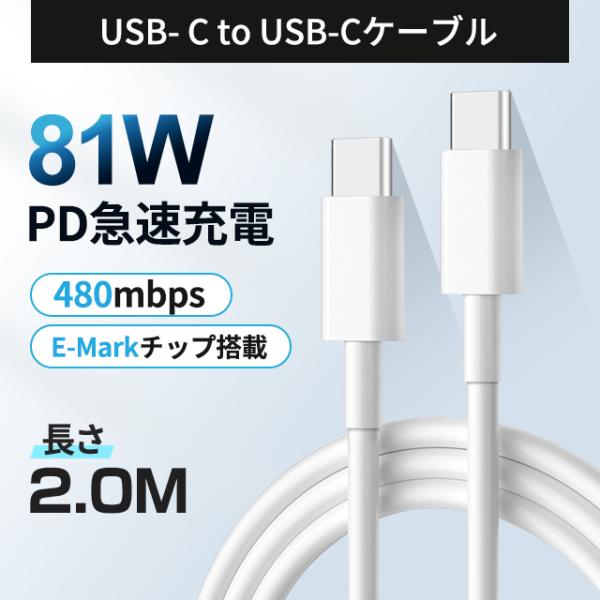 USB-C/Type-C to Type-C 充電ケーブル 1m/2m【PD対応 81W急速充電 】...