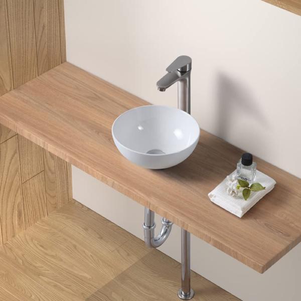 洗面ボウル 275×275×120mm 円形 陶器 ホワイト 混合水栓 Sトラップ 床排水 ポップア...