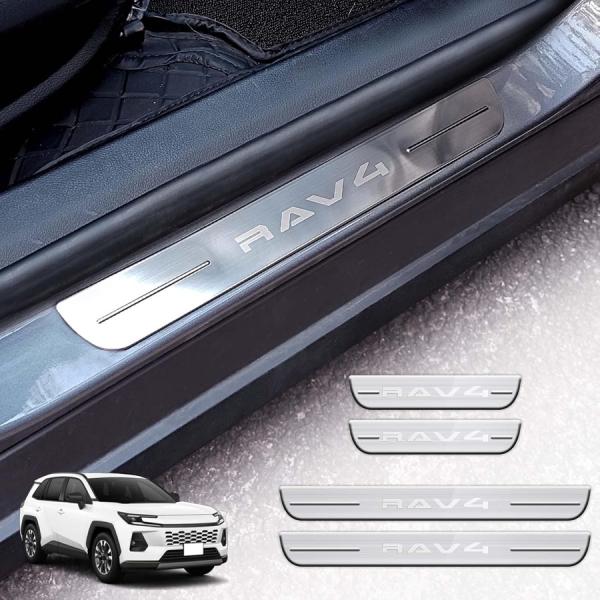 互換品 トヨタ RAV4 60系 サイドステップガード スカッフプレート 4P ステンレス シルバー...