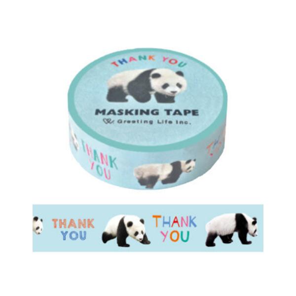 パンダ ブルー 15mm マスキングテープ / 可愛い THANK YOU 文字入り マステ フォト...