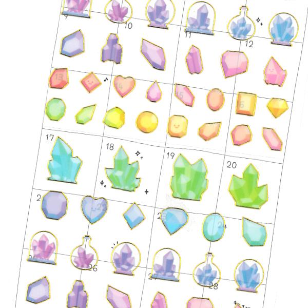 ゆるっとマーク シール キラキラこうせき / 宝石 鉱石 箔押し スケジュール 日記 手帳 デコ ク...