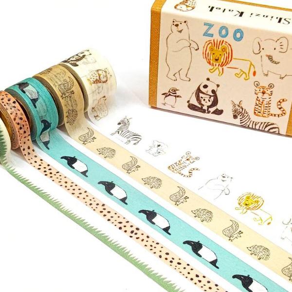 プチマスボックス zoo マスキングテープ 5個セット / 動物  5mm-15mm幅 シンジカトウ...