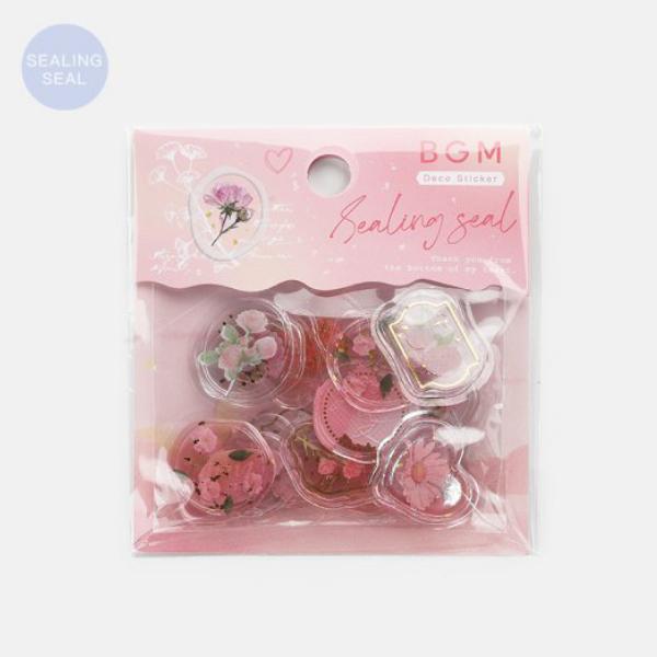 BGM 「花の宝石箱・ピンク」 クリアシーリングシール 18枚入 / 箔押し PVC素材 スタンプ風...