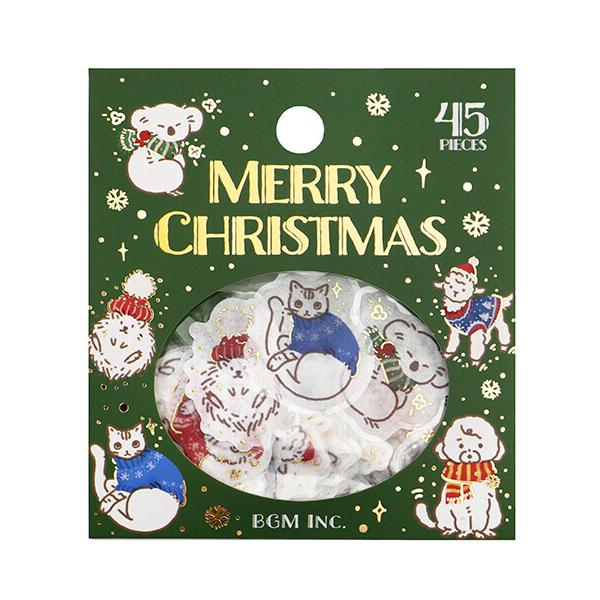 BGM 箔押し 「Xmas限定・ニット」 45枚入 フレークシール / 動物 冬柄 マステ素材