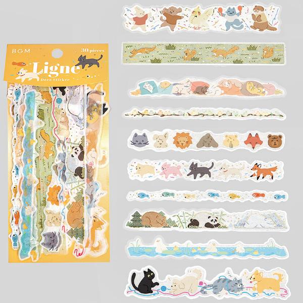 BGM 箔押し 「Ligne・アニマルフレンズ」 30枚入 シートシール / マステ素材 ロングシー...