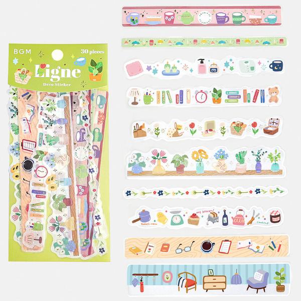 BGM 箔押し 「Ligne・お家の彩り」 30枚入 シートシール / マステ素材 ロングシール デ...
