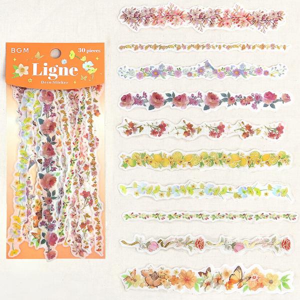 BGM 箔押し 「Ligne・花の香り」 30枚入 シートシール / マステ素材 ロングシール デコ