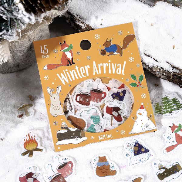 BGM 箔押し「冬限定・冬の訪れ」 45枚入 フレークシール / 可愛い 動物 冬柄 マステ素材