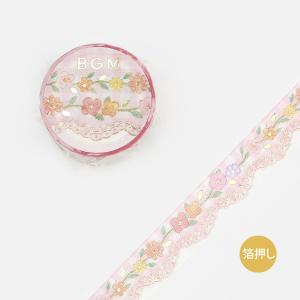BGM 「箔押し レース・ピンクチェック」 15mm マスキングテープ