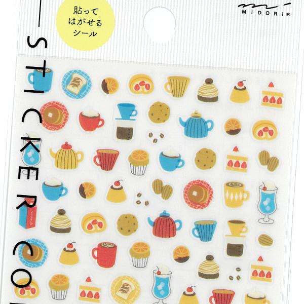 貼って剥がせる 手帳シール カフェ柄 / スイーツ PET素材 スケジュール 手帳 デコ MIDOR...