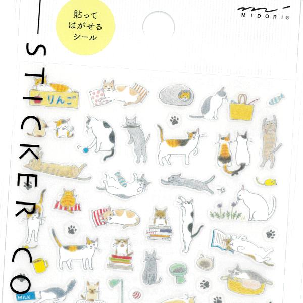 貼って剥がせる 手帳シール S ネコ柄 / 猫 PET素材 スケジュール 手帳 デコ MIDORI