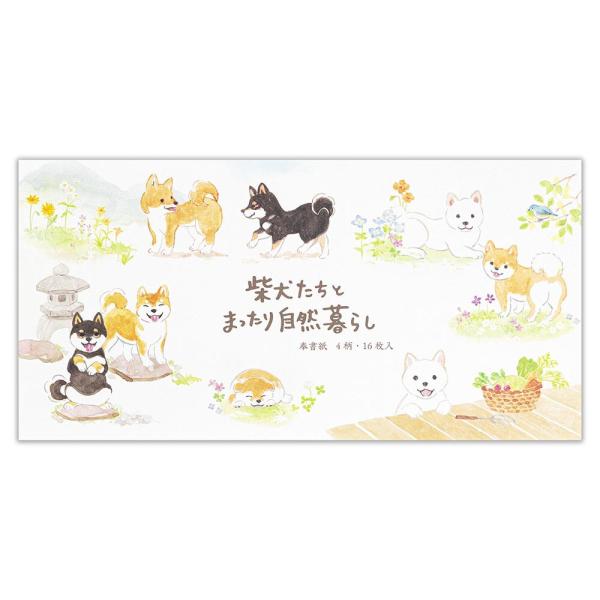 一筆箋 わんころび 柴犬 16枚入 / 4柄 可愛い 横書き 和紙 日本製 エヌビー社
