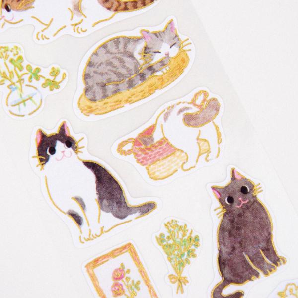 和風シール 丁寧な暮らし / ネコ ねこ 可愛い 和紙シール 金箔押し加工 和柄 日本製 エヌビー社