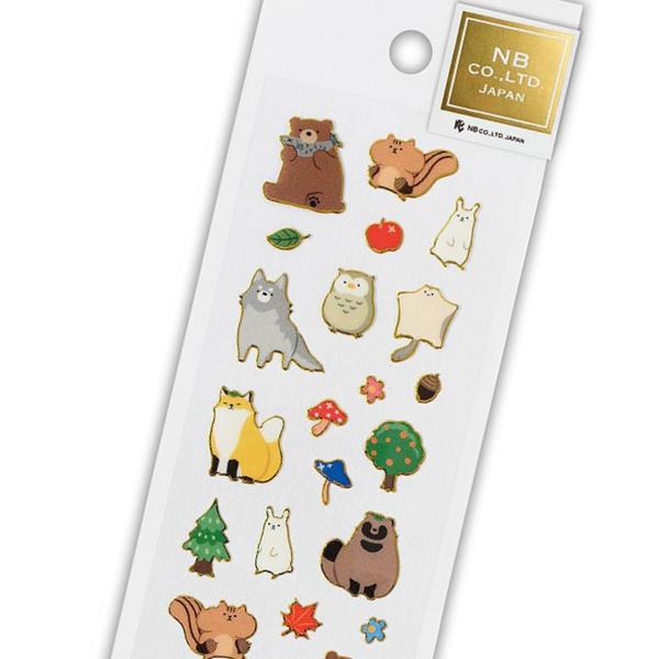 ふちシール 森のなかま / 可愛い 森の動物 金箔押し加工 金縁 PVC素材 手帳 デコ