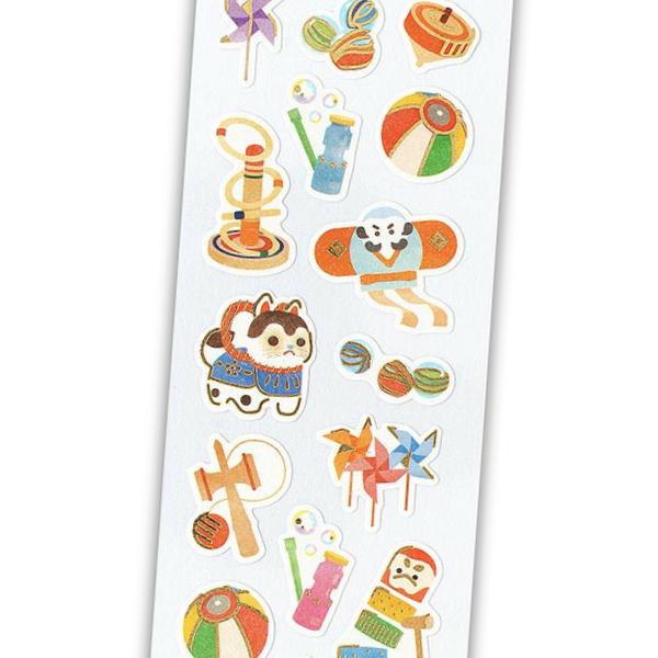 和風シール 懐かしのおもちゃ / 和柄 和紙 金箔押し加工 日本製 エヌビー社