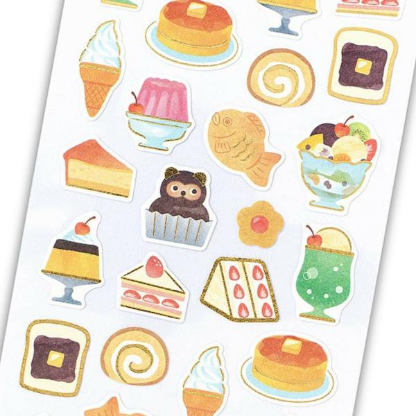 和風シール大 レトロおやつ / 可愛い スイーツ 箔押し 透明台紙 エヌビー社