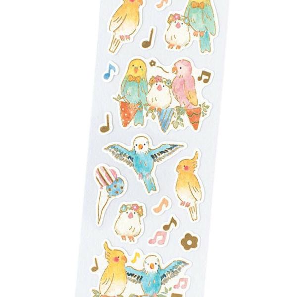 どうぶつ シール えほん ことり / インコ 文鳥 音符 箔押し デコシール エヌビー社
