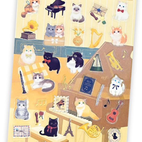 透明シール大 まったり ねこと音楽 / 楽器 猫 ネコ 箔押し シール スケジュール PET素材
