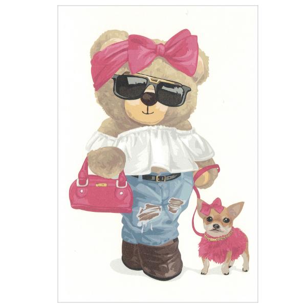ポストカード 仔犬と散歩 / テディベア チワワ 可愛い はがき グリーティング