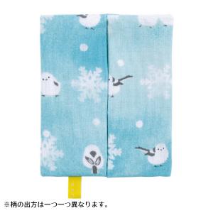 濱文様 フラットポーチ シマエナガと雪 / 冬柄 野鳥 化粧ポーチ 日本製