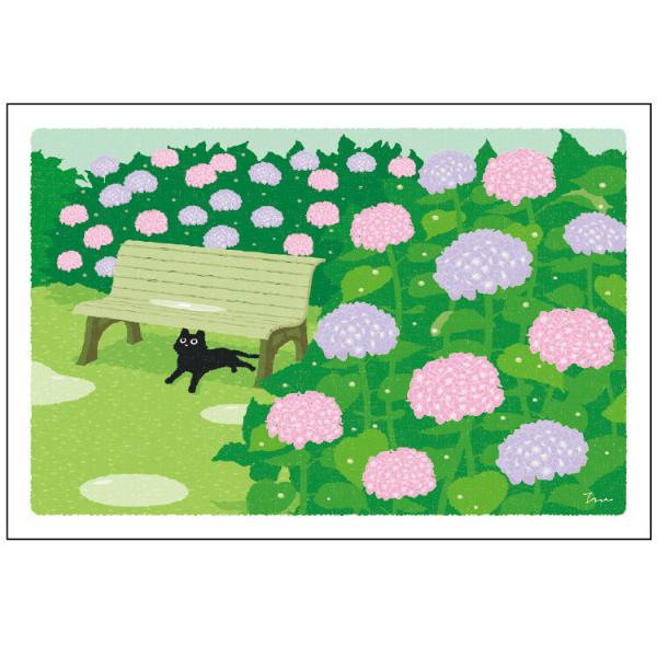 たびねこ 夏柄 ポストカード あまやどり / 紫陽花 可愛い 猫 ネコ 四季 風景 はがき もりとし...