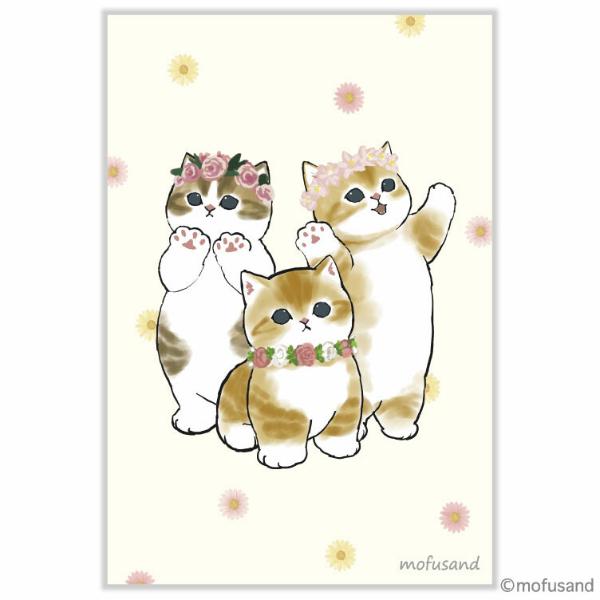 mofusand 春柄 ポストカード PX-166h / 花冠 モフサンド 猫 ネコ ぢゅの