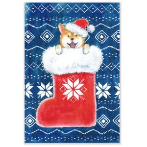 しばいぬとクリスマス カード ソックス / 可愛い 柴犬 靴下 村田なつか 冬柄 ポストカード