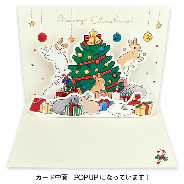 ポップアップ 立体 クリスマスカード ツリー / 箔押し もりやましなこ ウサギ 封筒付き