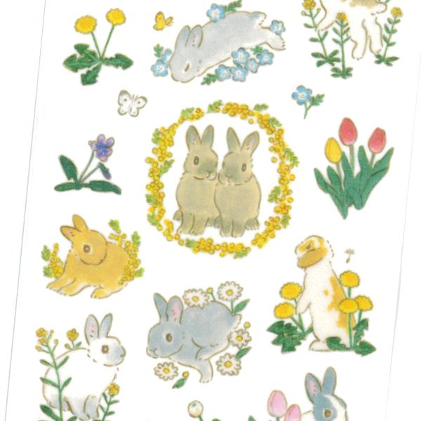 春柄 マスキングシール うさぎさんと春のお花 / マステ素材 日記 手帳 デコ もりやましなこ
