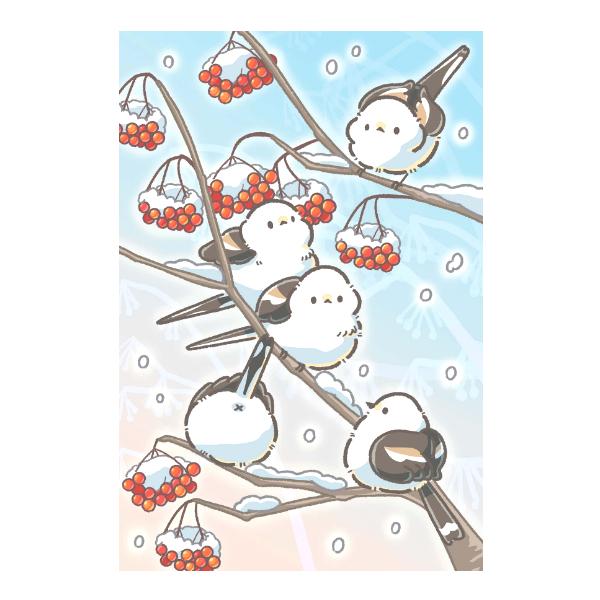 冬柄 ポストカード シマエナガのなる木 / 吾妻まいか 野鳥 イラスト はがき 寒中お見舞い