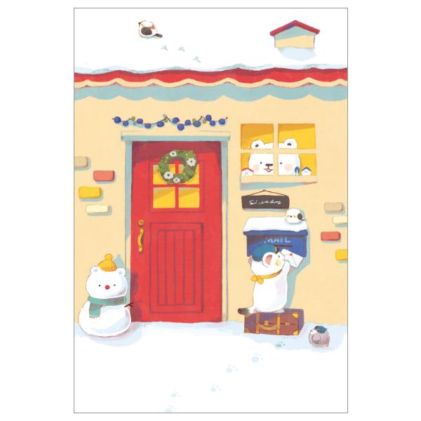 冬柄 ポストカード オコジョの冬のお届け便 / fumika シロクマ 寒中見舞い イラスト はがき