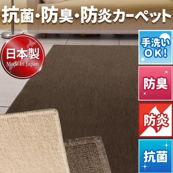 日本製 防炎 抗菌 防臭 吸湿 カーペット 江戸間 6畳 ラグマット 261×352 ウェルバ 平織